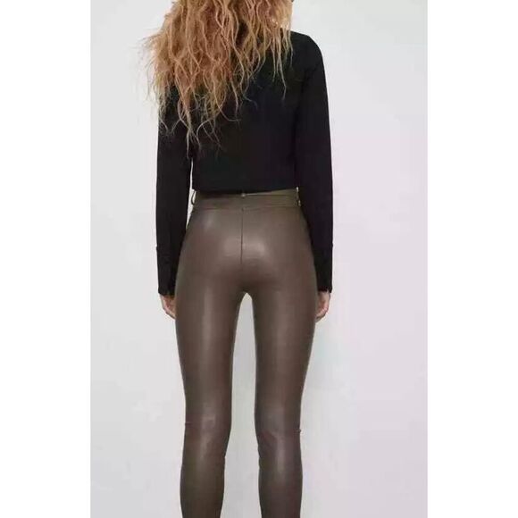 ✨ZARA Faux Leather Legging in Light Brown Sz Large✨ - Picture 4 of 12